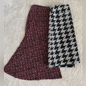 Bundle Talbots Printed Midi Skirt with Black & White Wool Houndstooth Midi Skirt